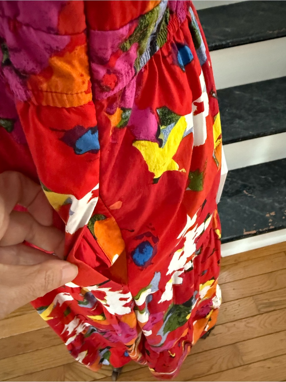 Maggy London Red Floral Maxi Dress with Orange & Pink Accents - Picture 7 of 9